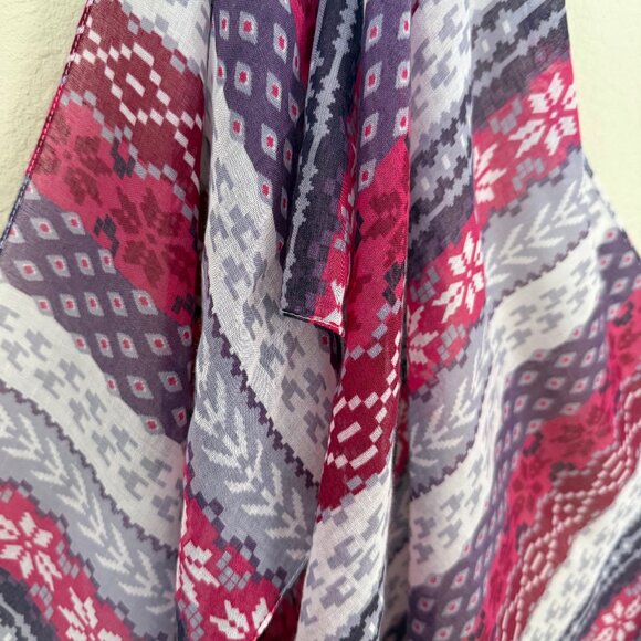 Multicolored Striped Oblong Scarf – Purple, Pink & White, Sheer Fabric - Picture 2 of 5